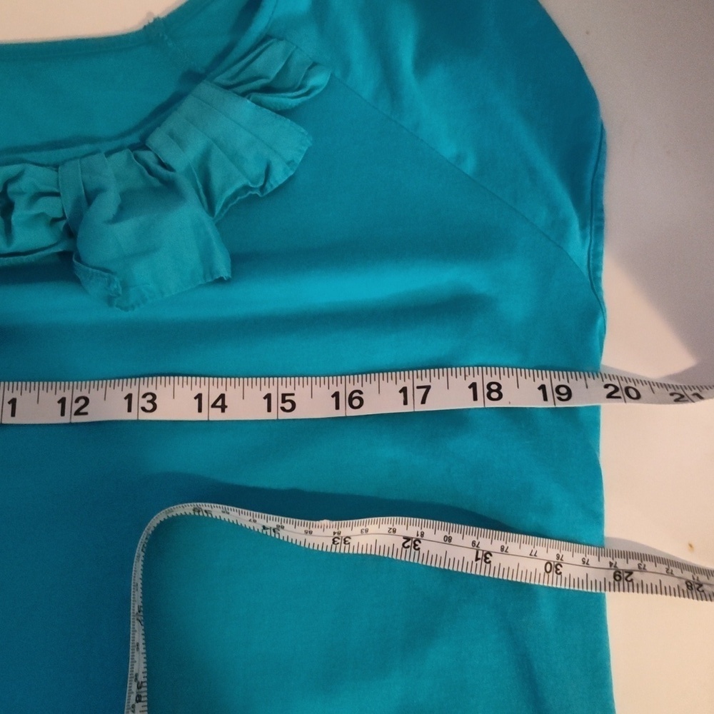 Talbots Blue Turquoise Large Shirt With Ruffle Neck - Picture 8 of 9